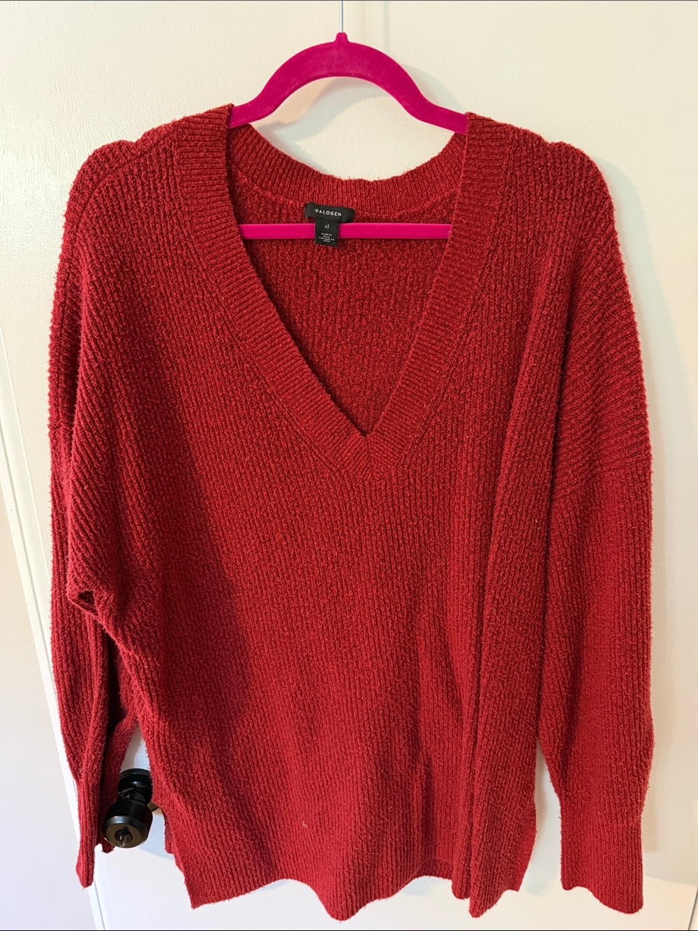 Halogen Crimson Red V-Neck Cozy Knit Sweater